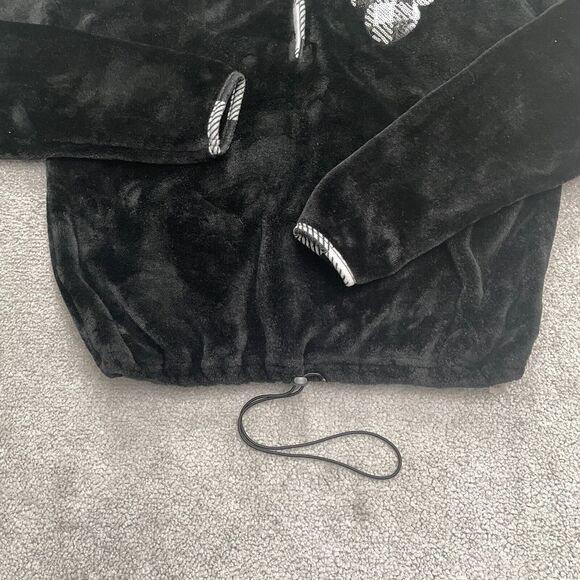 Disney Soft Plush Sequin Mickey Mouse Cropped Jacket Womens 2L Black 1/4 Zip - Picture 10 of 13